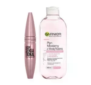 Maybelline Lash Sensational tusz do rzęs Black 9,5 ml + Garnier płyn micelarny z wodą różaną 400 ml