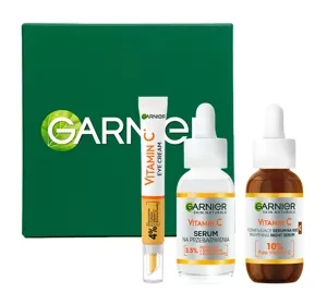 Garnier Vitamin C Zestaw do pielęgnacji twarzy serum + serum na noc + krem pod oczy + pudełko