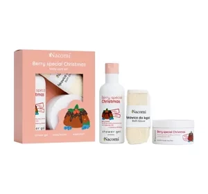 Nacomi Berry Special Christmas zestaw do pielęgnacji żel pod prysznic + masło do ciała + rękawica