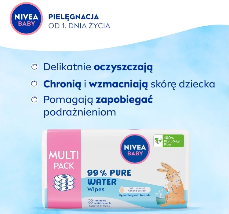NIVEA BABY 99% Pure Water chusteczki nawilżane biodegradowalne multi pack 3x57 sztuk