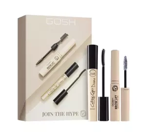 Gosh Join The Hype zestaw prezentowy żel do laminacji brwi Brow Lift Lamination Gel 001 Transparent + tusz do rzęs Catchy Eyes Drama Mascara 001 Extreme Black